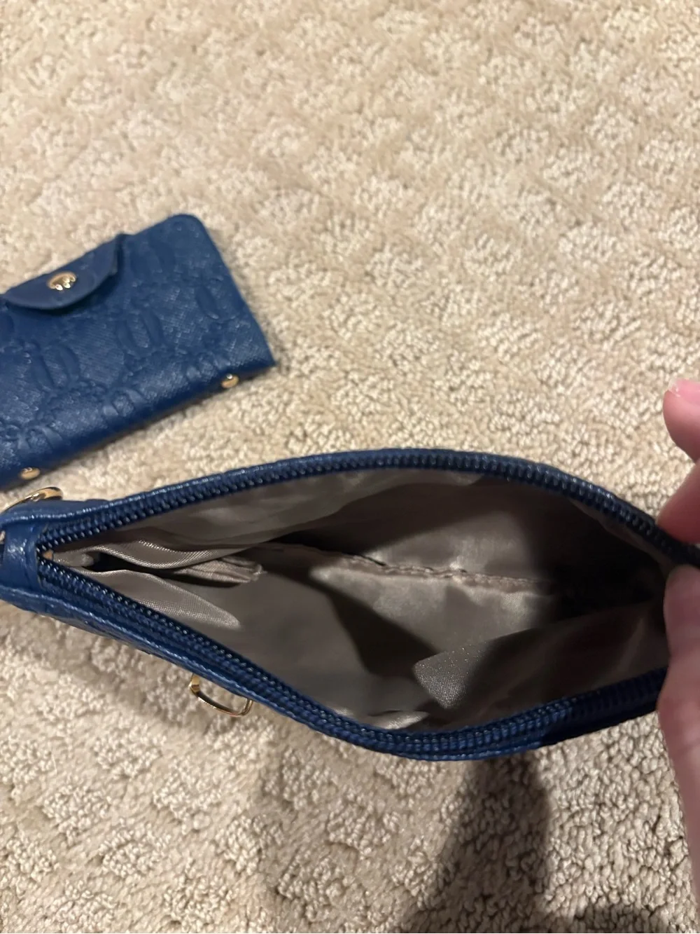 Navy Embossed Wristlet and Card Case Set